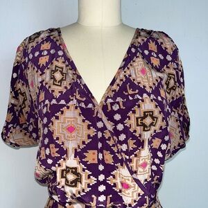 Ella Moss Silk Ikat Print Faux Wrap Dress – Size Small